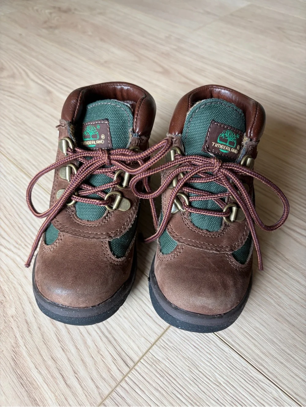 Timberland Kids Brown Leather & Green Mesh Hiker Field Boots